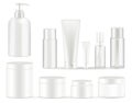 White cosmetic bottles packaging set vector illustrations