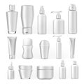 Cosmetic Bottles Set Vector. Empty Plastic White Package For Cosmetic Product. Container, Tube, Bottle, Spray For Cream Royalty Free Stock Photo