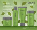 Cosmetic bottles template for men with ginkgo biloba leaves