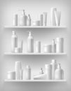 Cosmetic brand template. Realistic bottle set.