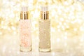 Holiday make-up base gel, serum emulsion, lotion bottle and golden glitter, luxury skin and body care cosmetics for beauty brand Royalty Free Stock Photo