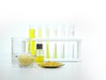 Cosmetic chemicals ingredient on white laboratory table. Carnauba Wax Flakes Royalty Free Stock Photo