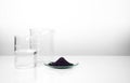 Cosmetic chemicals ingredient on white laboratory table. Potassium Permanganate, Alcohol