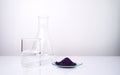 Cosmetic chemicals ingredient on white laboratory table. Potassium Permanganate, Alcohol