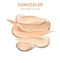 Cosmetic concealer smear strokes isolated on white background, tone cream smudged Vector.
