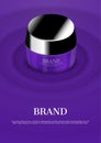 Cosmetic cream on purple concentric water wave