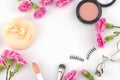 Cosmetic decorated with pink carnation Royalty Free Stock Photo