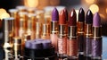 Cosmetic Elegance: Professional Collection of Lipsticks and Makeups. Radiant Beauty: Makeup with Lipstick and Tricks.