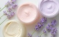 Cosmetic face cream made of lavender. Generative Ai Royalty Free Stock Photo