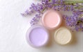 Cosmetic face cream made of lavender. Generative Ai Royalty Free Stock Photo