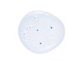 Cosmetic gel serum swatch. Blue clear skincare liquid circle drop with bubbles and color particles isolated on white