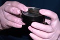 Cosmetic gel in small black light-proof container