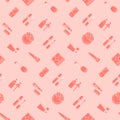 Cosmetic icon seamless pattern. Pink vector wallpaper.