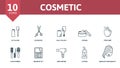 Cosmetic icon set. Contains editable icons makeup and beauty theme such as lip gloss, nail polish, perfume and more. Royalty Free Stock Photo