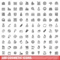 100 cosmetic icons set, outline style Royalty Free Stock Photo