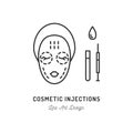 Cosmetic Injections, Beauty injections. Thin line art design, Vector flat illustration