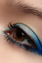 Cosmetic. Macro of sky-blue eye make-up, eyelashes Royalty Free Stock Photo