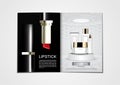 Cosmetic magazine template, red lipstick and skincare products w