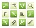 Cosmetic, make up and hairdressing icons over color background Royalty Free Stock Photo