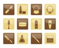 Cosmetic and make up icons over brown background Royalty Free Stock Photo