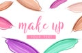 Cosmetic make up liquid foundation and lipstick smudge smear cream or paint strokes on white background. Vector