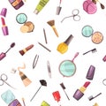 Cosmetic Makeup Accessories Flat Seamless Pattern Royalty Free Stock Photo