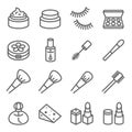 Cosmetic Makeup Vector Line Icon Set. Contains such Icons as Nail Polish, Lipstick Mascara, Eyelash and more. Expanded Stroke Royalty Free Stock Photo