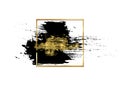 Cosmetic mascara stroke with a gold frame for text. Realistic mascara smears. Black and golden paint brush. Grunge texture stroke