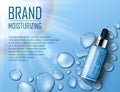 Cosmetic Moisture product. Ads of premium serum essence for skin care with soap bubbles and waterdrop. Template for