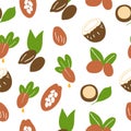 Cosmetic oils seamless pattern. Nuts from which squeeze oils. Nourishing oils for skin beauty. Vector icons