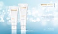 Cosmetic package advertising vector template skin care cream water background Royalty Free Stock Photo