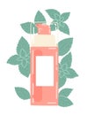 Cosmetic with peppermint extract. Bottle with dispenser