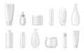 Cosmetic phial  flacon  tube  spray  splash bottles white realistic mock ups set. Beauty products templates Royalty Free Stock Photo