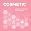 Cosmetic pink background with icons and signs