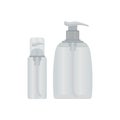 Cosmetic plastic bottle with dispenser pump, liquid container concept.