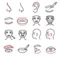 Cosmetic plastic face surgery vector thin line icons set