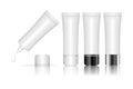 Cosmetic plastic tube isolated on white background. Skin care bottles for gel, liquid, lotion, cream, sunscreen.