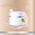 Cosmetic poster plastic jar of face cream with olive oil Royalty Free Stock Photo