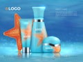 Cosmetic product background. Beauty care cosmetic product skincare 3D promotion cream bottle. Realistic cosmetic