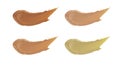 Cosmetic product. A collection of four shades of beige smeared spot of corrector tonal framework