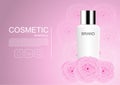 Cosmetic product milk cream with pink camellia on pink background vector cosmetic ads Royalty Free Stock Photo