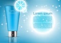 Cosmetic product mock up template Blue tube with white bokeh on