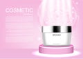 Cosmetic product with pink camellia on pink stand vector cosmetic ads