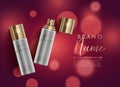 cosmetic product spray on red bokeh background, premium ads concept Royalty Free Stock Photo