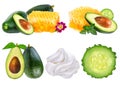 Cosmetic products.cucumber ,natural cosmetic cream and avocado