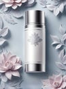 Cosmetic cream bottle with flower background