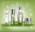 Cosmetic products white and green plastic with logo