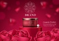 Cosmetic rose moisturizing product vector template design. Cosmetic product moisturizing cream with rose fragrance for skin care.