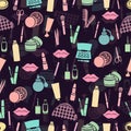 Cosmetic seamless pattern, accessories background. Colorful abstract flat