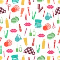 Cosmetic seamless pattern, accessories background. Colorful abstract flat products